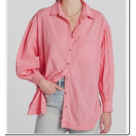 Free People Tops - Free People We The Free Happy Hour Poplin Top Oversized Long Sleeve Pink Large